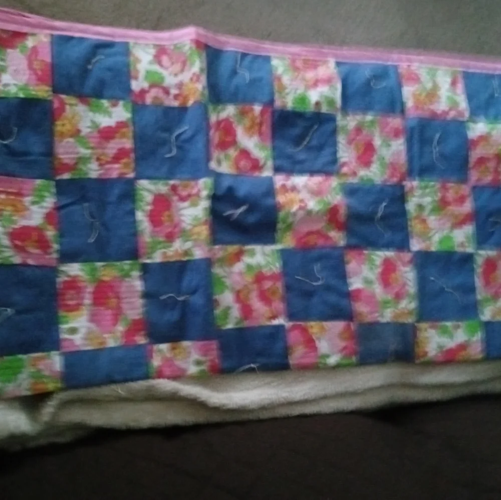 Seersucker and Denim hand made Quilt